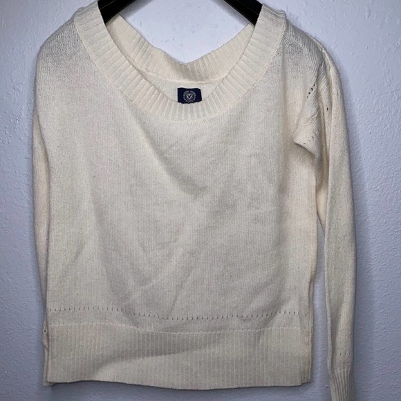 American Eagle Knit Beige Tan Off the Shoulder Sweater with Detail Large Cowgirl - Picture 1 of 4